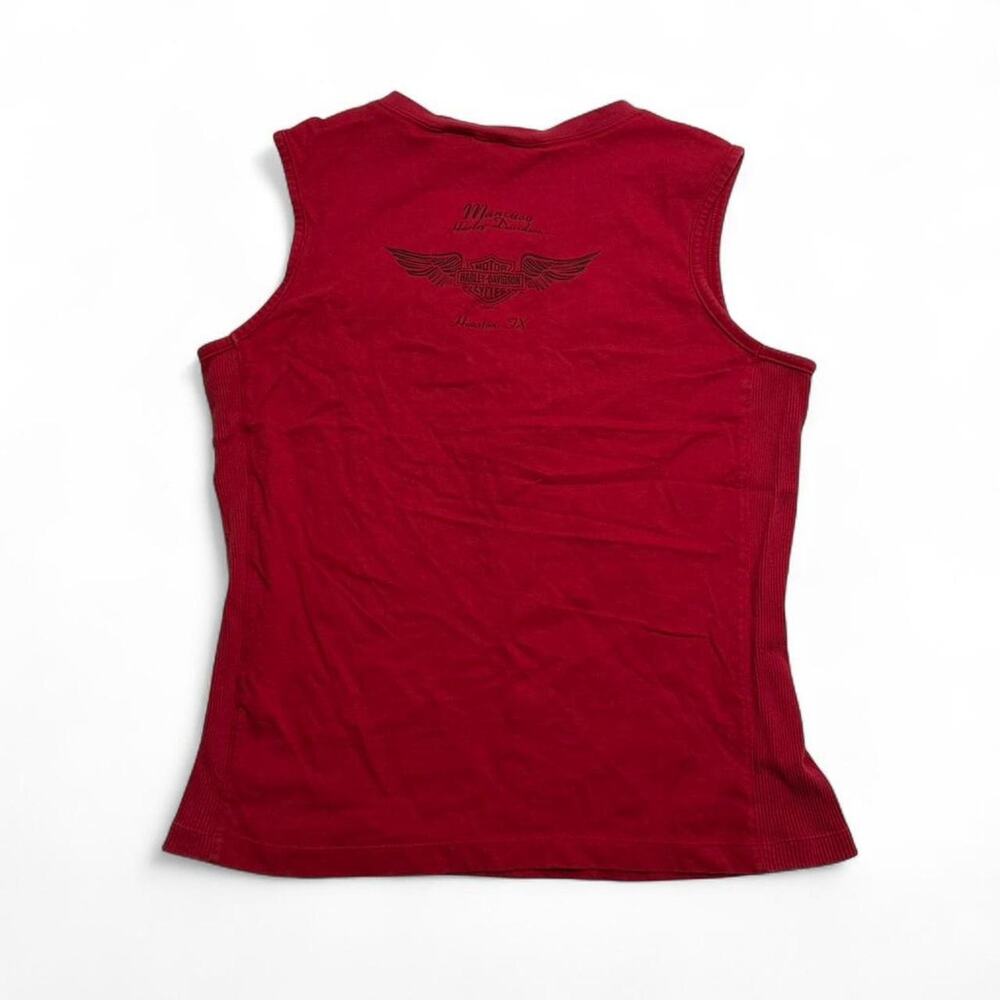 Harley Davidson red tank top lace up front and back graphic Size L grunge alt - Picture 5 of 6